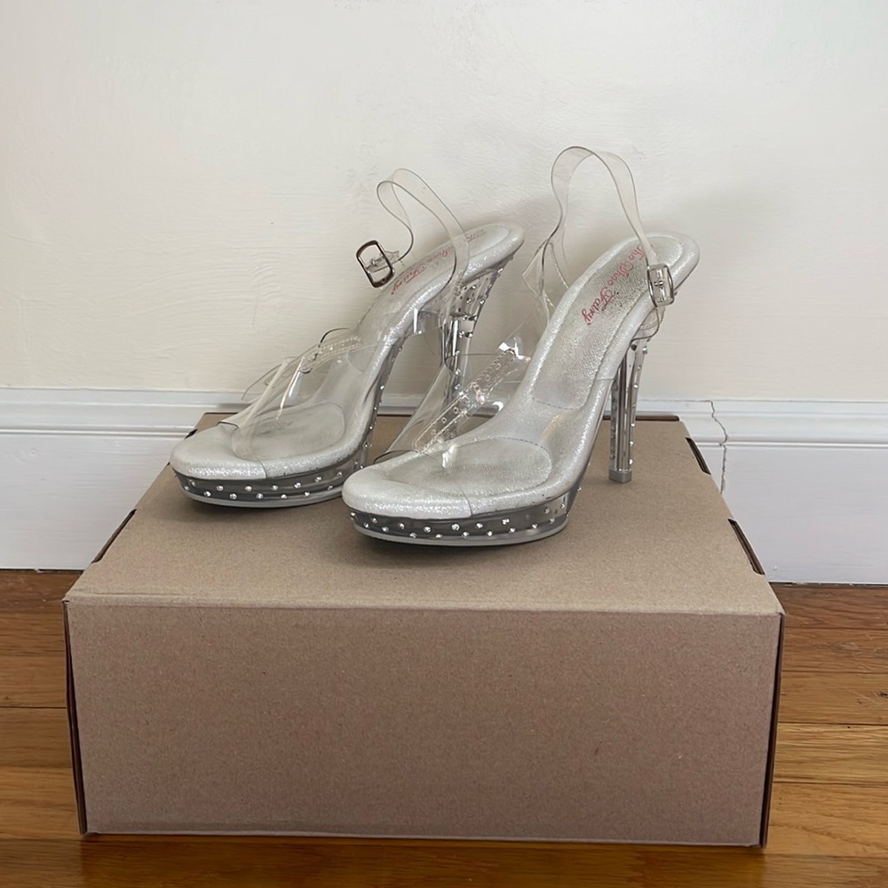 The Shoe Fairy Radiant Olympian 9 bikini competition clear heels with crystals